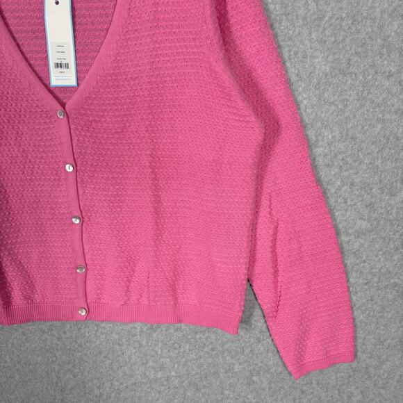 Draper James Cardigan Sweater Womens XL Pink Waffle Textured Clip Dot‎ NEW $58 - Picture 4 of 13